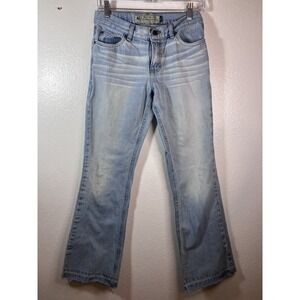 VTG American Eagle Boot Cut Jeans Womens 4 Light Wash Low Rise Raw Hem